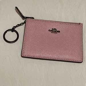 Coach card holder key chain pink
